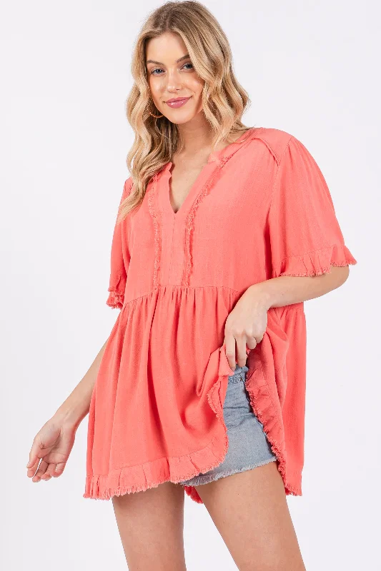 Weekend Bargains Just for You Coral Short Sleeve Top