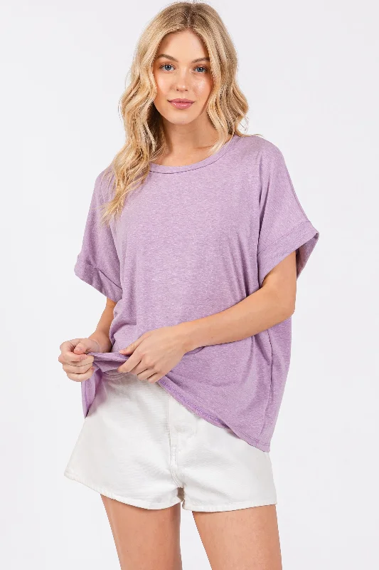 Top Pick Lavender Cuff Short Sleeve Top