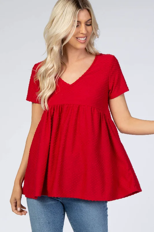 Weekend Shopping Extravaganza Red Swiss Dot Peplum Top