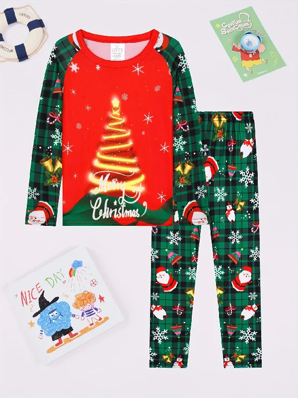 Super Bargain Cozy Christmas Plaid Print Youngsters' Pajama Set - Flame-Resistant, Soft Knit Fabric with Long Sleeve Top & Pants for Boys and Girls