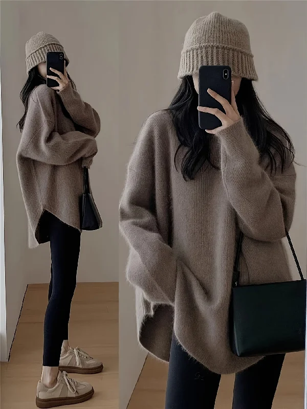 Bonus Offer Sixsr Solid Crew Neck Pullover Sweater, Casual Split Long Sleeve Oversized Sweater, Women's Clothing Bonus Offer Sixsr Solid Crew Neck Pullover Sweater, Casual Split Long Sleeve Oversized Sweater, Women's Clothing