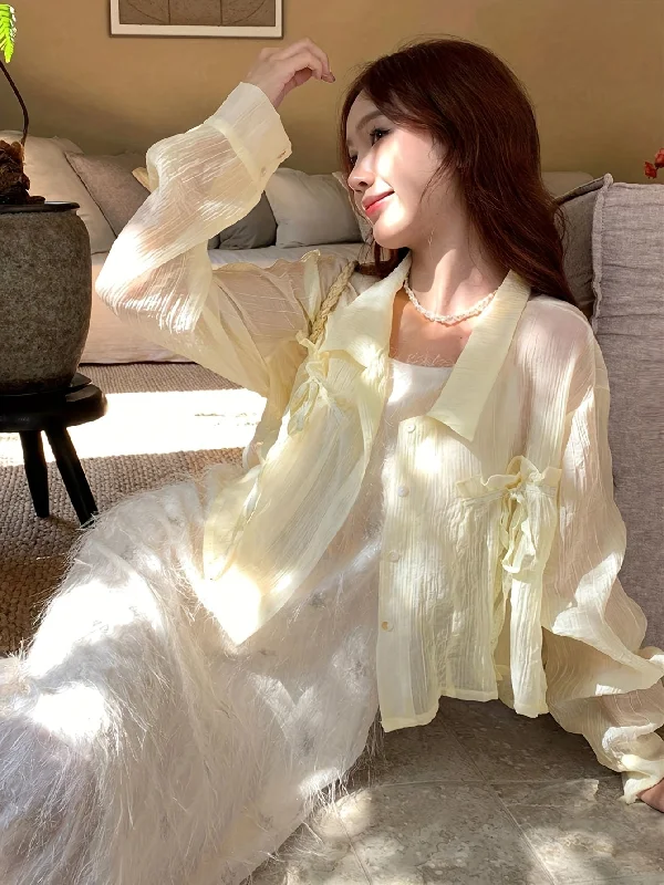 Weekend Specials to Relish Sixsr Solid Ruffle Trim Mesh Blouse, Elegant Long Sleeve Button Front Blouse For Spring & Fall, Women's Clothing Weekend Specials to Relish Sixsr Solid Ruffle Trim Mesh Blouse, Elegant Long Sleeve Button Front Blouse For Spring & Fall, Women's Clothing