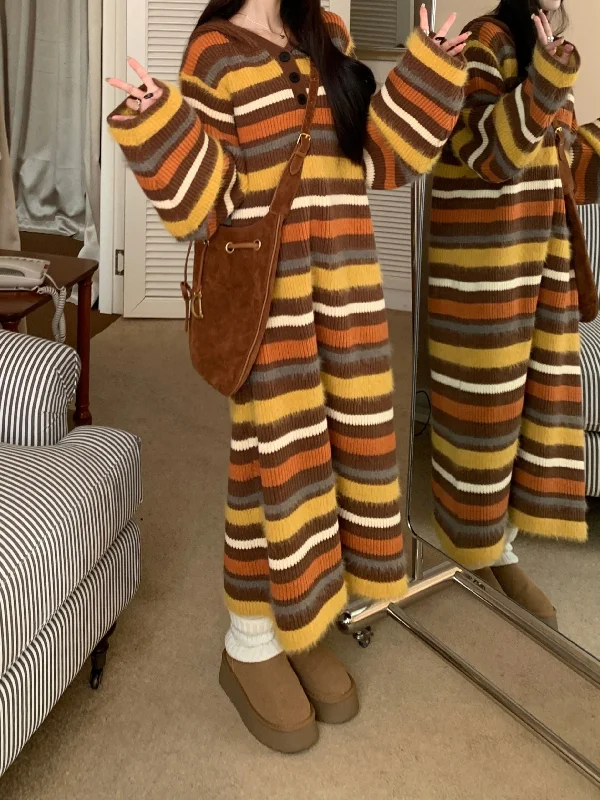 Crazy Deal Striped Print Loose Sweater Dress, Casual Long Sleeve Dress For Fall & Winter, Women's Clothing Crazy Deal Striped Print Loose Sweater Dress, Casual Long Sleeve Dress For Fall & Winter, Women's Clothing