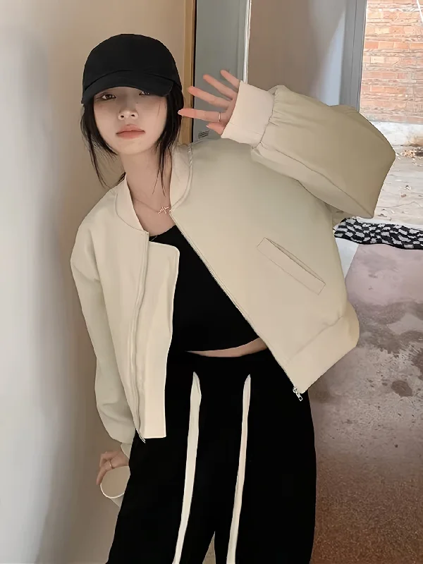 Amazing Value Sixsr Solid Zipper Pockets Bomber Jacket, Casual Long Sleeve Outwear For Fall & Winter, Women's Clothing Amazing Value Sixsr Solid Zipper Pockets Bomber Jacket, Casual Long Sleeve Outwear For Fall & Winter, Women's Clothing