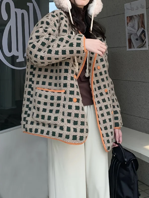 Weekend Savings Bonanza Sixsr Plaid Pattern Double-breasted Coat, Casual Long Sleeve Dual Pocket Warm Outerwear, Women's Clothing Weekend Savings Bonanza Sixsr Plaid Pattern Double-breasted Coat, Casual Long Sleeve Dual Pocket Warm Outerwear, Women's Clothing