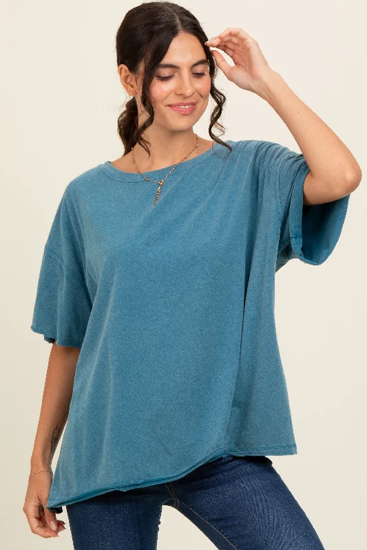 Unmissable Offer Teal Raw Rolled Hem Top