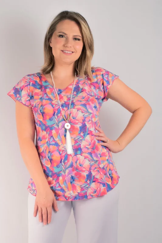 Make Your Weekend Count with Savings Floss Print Short Sleeve Jersey Top