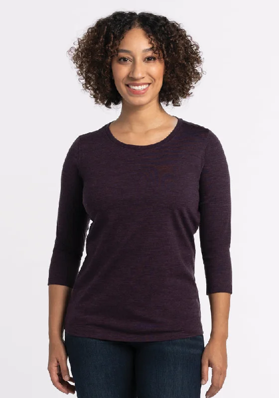 Weekend Savings Galore Jenny 3/4 Sleeve Crew Neck - Deep Plum