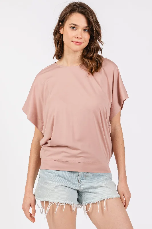 Weekend Discounts You Deserve Light Pink Round Neck Dolman Sleeve Top