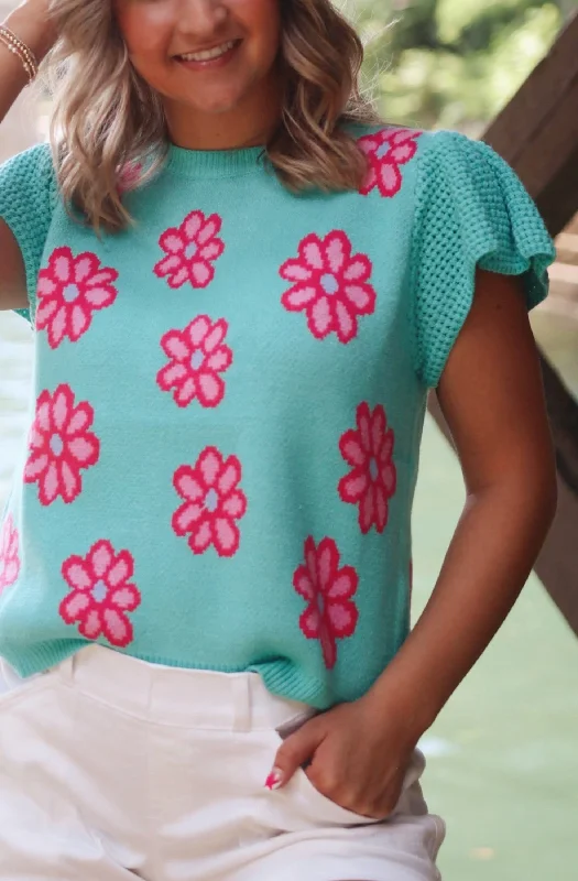 New Arrival Macy Knit Floral Ruffle Sleeve Sweater Top