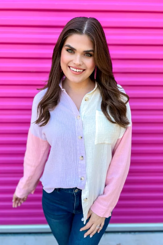 Price Slash Sweeten Up Color Block Gauze Top