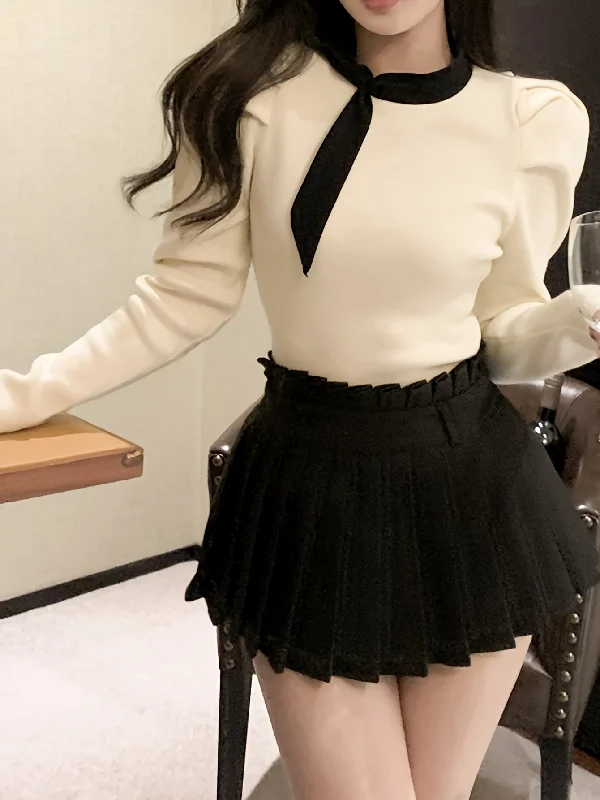 Weekend Discounts to Delight Sixsr Contrast Trim Crew Neck Knit Sweater, Casual Long Sleeve Ruched Sweater, Women's Clothing Weekend Discounts to Delight Sixsr Contrast Trim Crew Neck Knit Sweater, Casual Long Sleeve Ruched Sweater, Women's Clothing