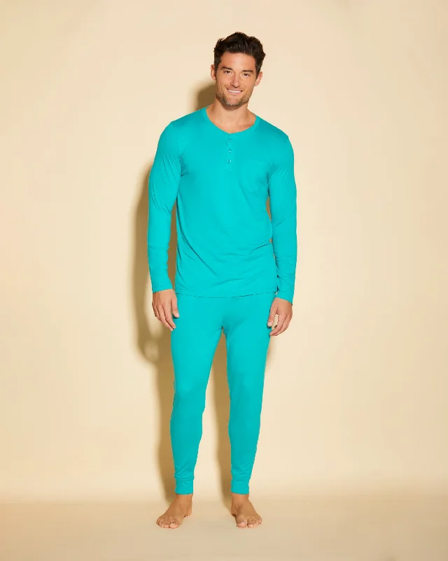 Conjunto De Pijama Para Hombre Con Camiseta Henley Y Pantalones Joggers