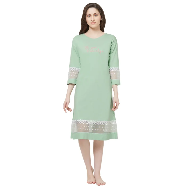 Weekend Deals That Dazzle 3/4th Sleeve Laced Sleepshirt-NT-119