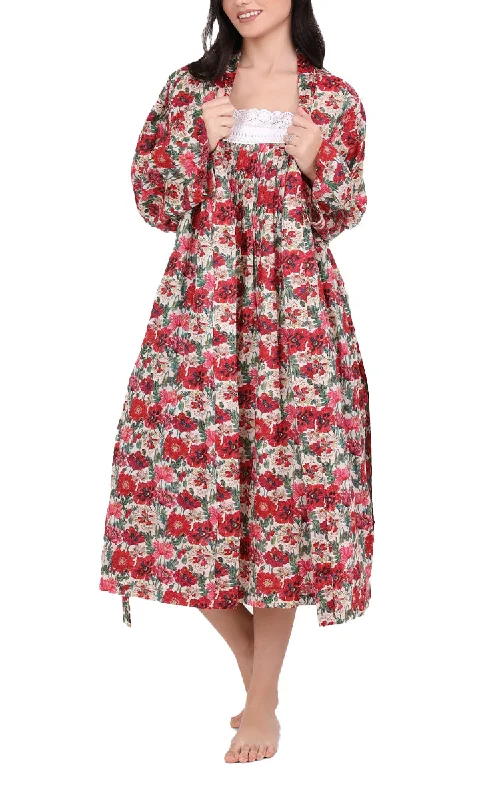 Arabella Sonia Cotton Robe in Red Vibrant Floral MD-75F4