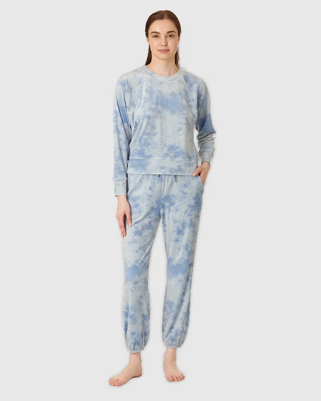Midnight Madness Blue Tie Dye Lush Velvet PJ Set