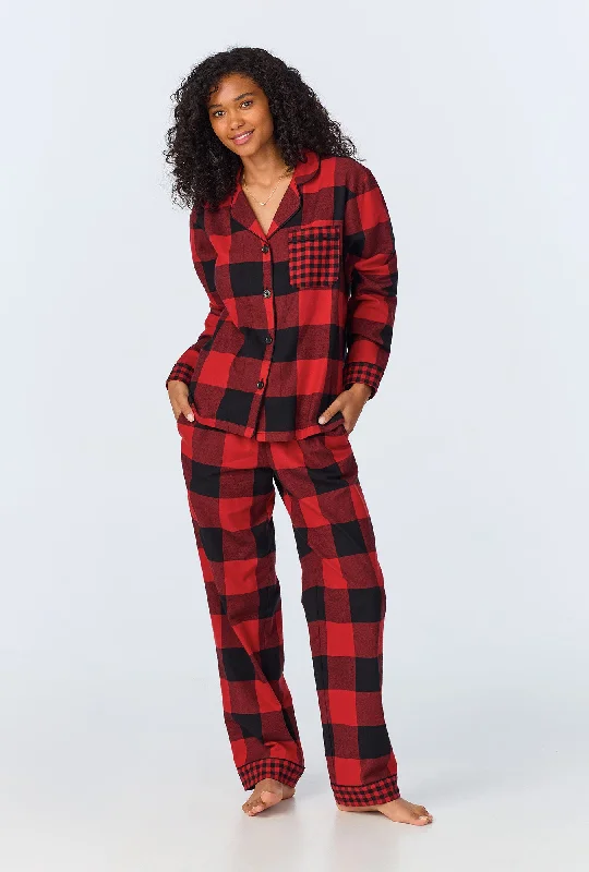 Buffalo Check Long Sleeve Classic  Woven Portuguese Flannel PJ Set