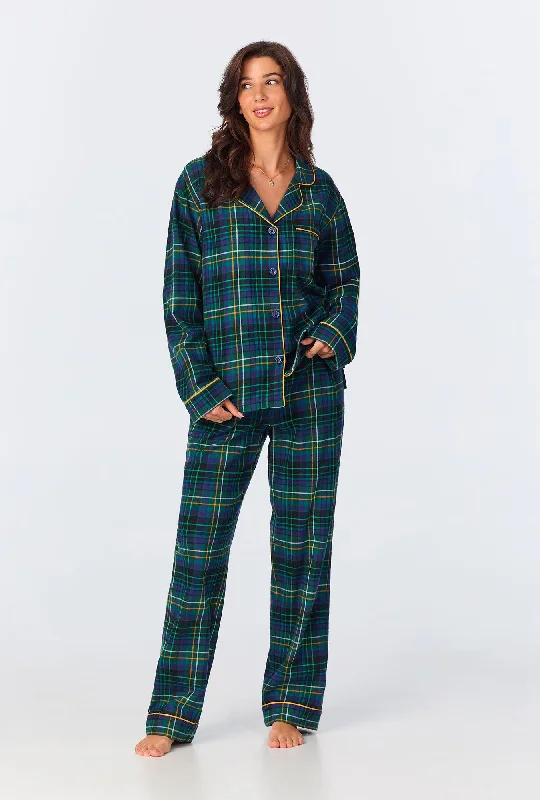 Reduced Rates Celebration Plaid Long Sleeve Classic Woven Portuguese Flannel PJ Set