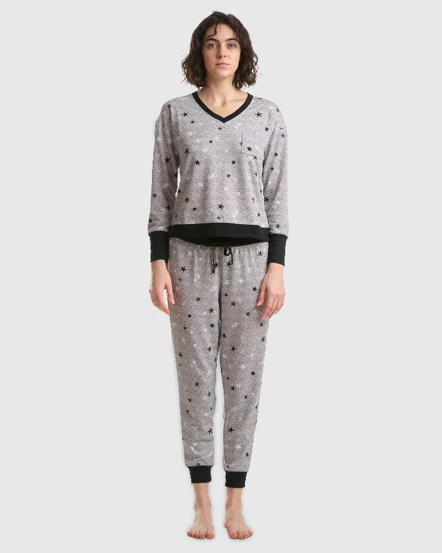 Weekend Deals That Sparkle Charcoal Star V-Neck Jogger PJ Set