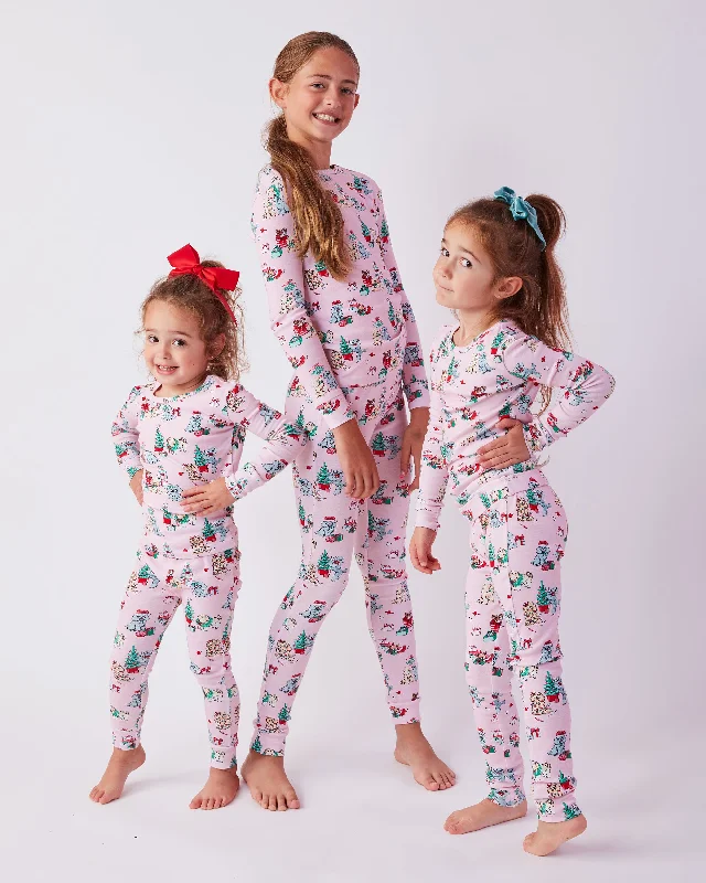 Massive Savings PF x The Hiltons Christmas Poodle Party - Kids PJ Set - Rose