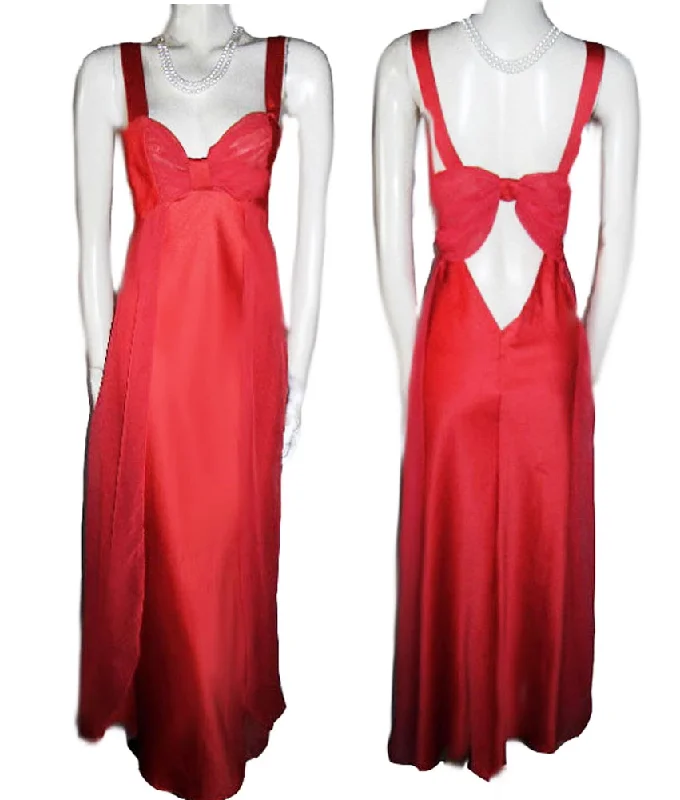 Reduced Price *VINTAGE VICTORIAS SECRET SHEER NYLON CHIFFON & SATIN NIGHTGOWN IN POPPY Reduced Price *VINTAGE VICTORIAS SECRET SHEER NYLON CHIFFON & SATIN NIGHTGOWN IN POPPY