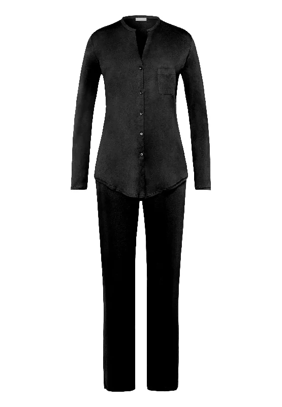 Steal Deal Cotton Deluxe Cotton Button Front Pajama Set  | Black 77956-019