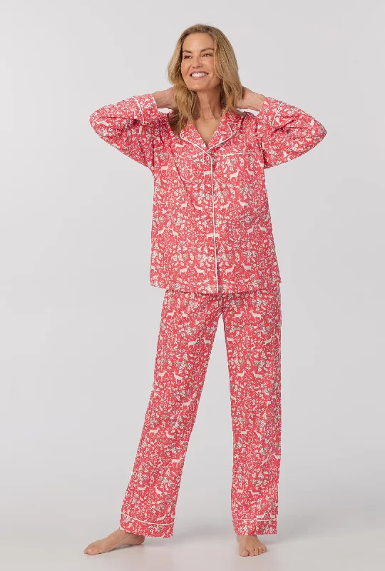 Huge Savings Darling Deer Long Sleeve Classic Woven Cotton Poplin PJ Set