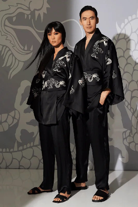 Dragon Luxe Charmeuse Embroidered Unisex Kimono