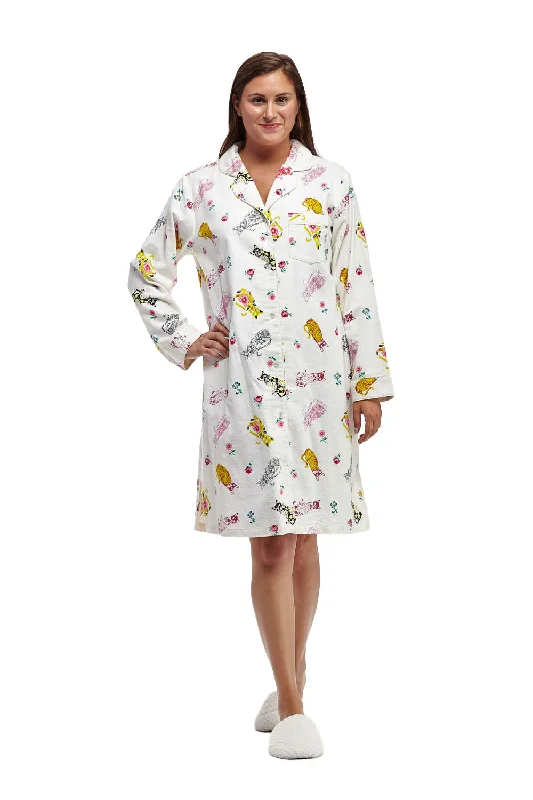 Weekend Offers You Can't Ignore Flannel Cat Print Sleep Shirt