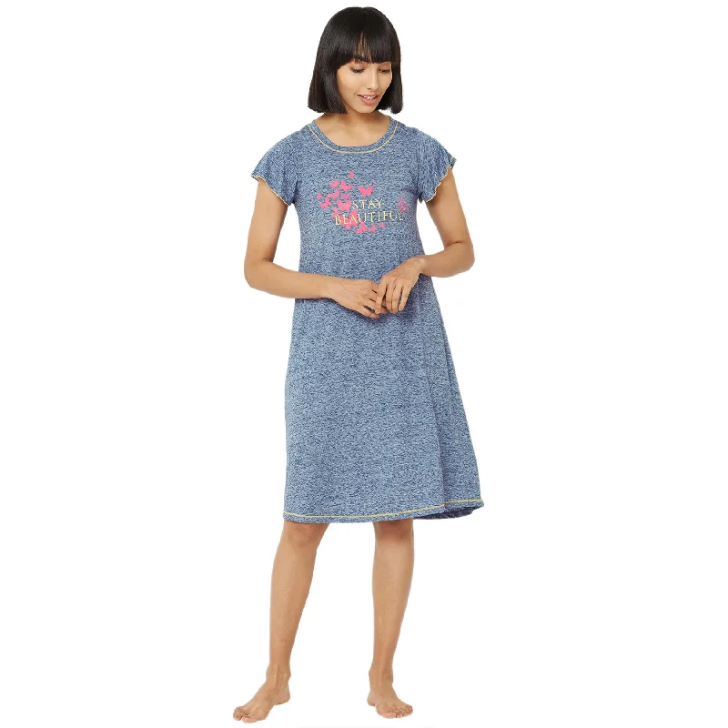 Weekend Bargains Just for You Flared Sleeve Sleep Shirt with a Round Neckline-NT-62