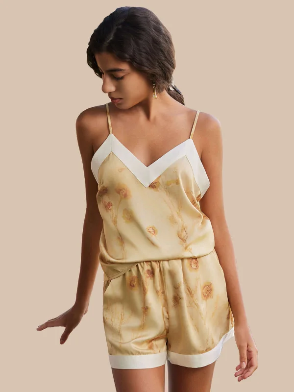 Price Drop Floral Gold Camisole and Shorts Pajama Set with Pockets