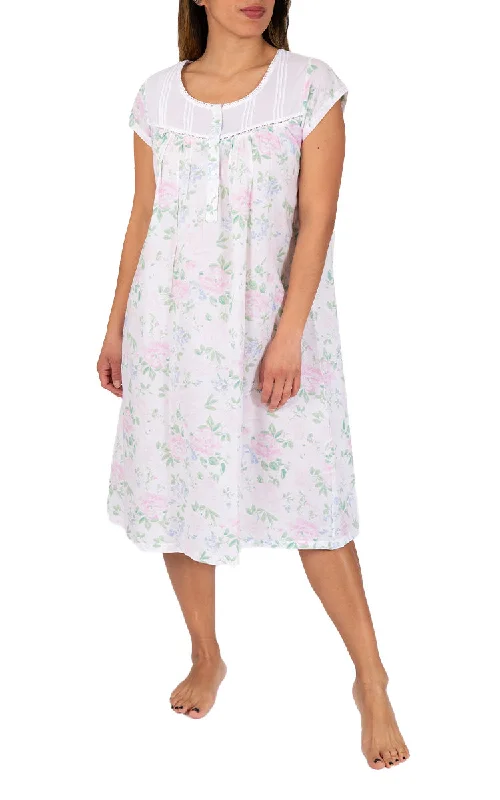 Sale Event French Country 100% Cotton Nightgown with Cap Sleeve in White Floral FCY221 Sale Event French Country 100% Cotton Nightgown with Cap Sleeve in White Floral FCY221