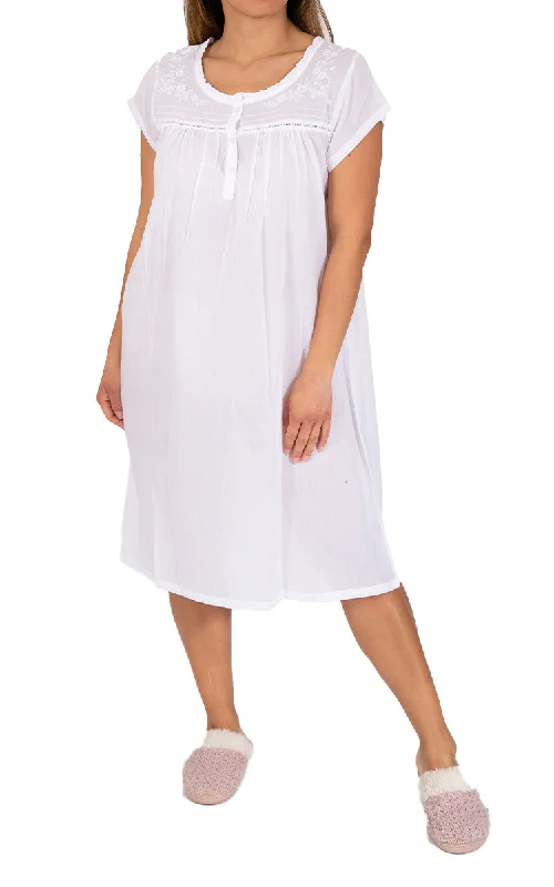 Great Deal French Country 100% Cotton Nightgown with Cap Sleeve in White FCY236V