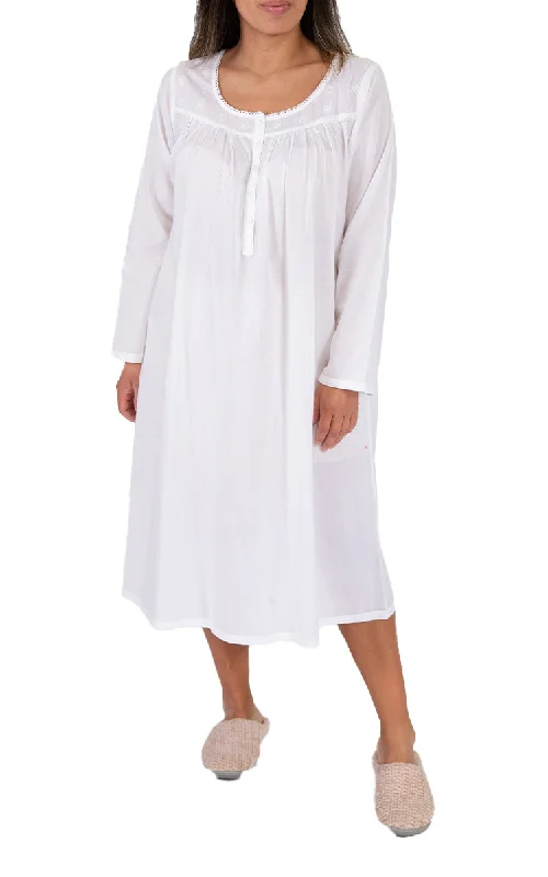 Your Weekend, Your Savings French Country 100% Cotton Nightgown with Long Sleeve in White FCA550 Your Weekend, Your Savings French Country 100% Cotton Nightgown with Long Sleeve in White FCA550