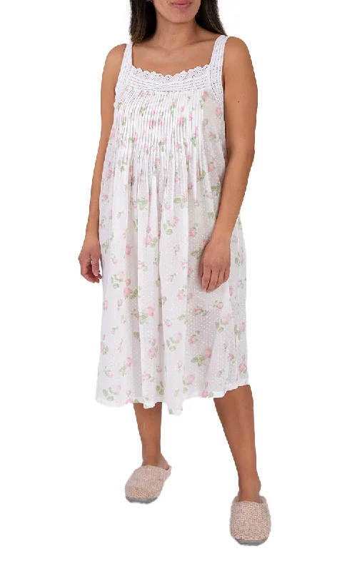 French Country 100% Cotton Nightgown Sleeveless in White and Pink Floral FCW130