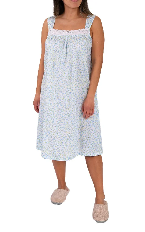 French Country 100% Cotton Nightgown Sleeveless in White and Blue Floral FCW233