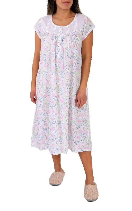 Limited Offer French Country 100% Cotton Nightgown with Cap Sleeve in White and Floral FCT124 Limited Offer French Country 100% Cotton Nightgown with Cap Sleeve in White and Floral FCT124