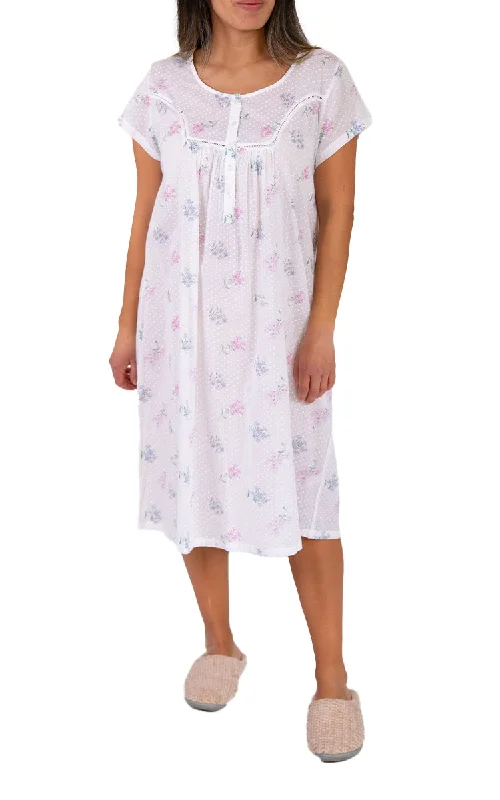 Massive Deal French Country 100% Cotton Nightgown with Cap Sleeve in White Floral FCT141V Massive Deal French Country 100% Cotton Nightgown with Cap Sleeve in White Floral FCT141V