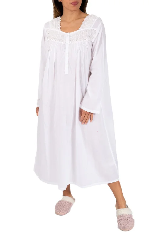 Weekend Bargains Just for You French Country 100% Cotton Nightgown with Long Sleeve in White FCU383 Weekend Bargains Just for You French Country 100% Cotton Nightgown with Long Sleeve in White FCU383