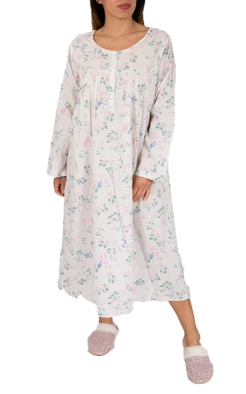 Weekend Discounts to Enjoy French Country 100% Cotton Nightgown with Long Sleeve in White Floral FCU390 Weekend Discounts to Enjoy French Country 100% Cotton Nightgown with Long Sleeve in White Floral FCU390