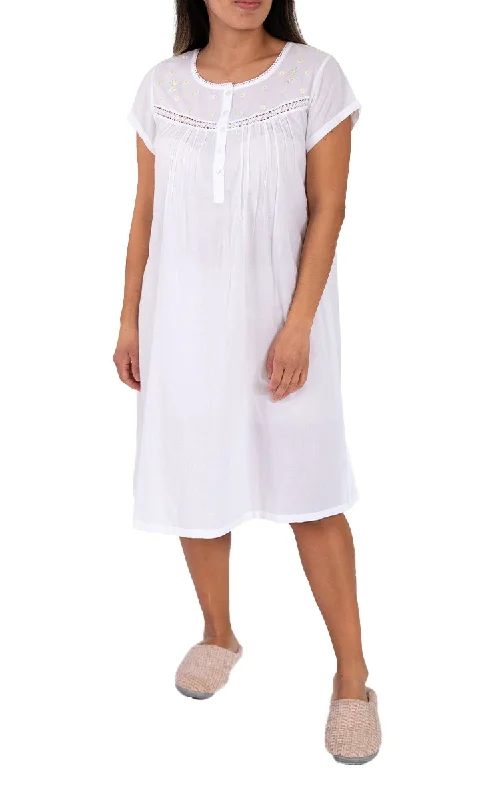 Year-End Deals French Country 100% Cotton Nightgown with Cap Sleeve in White FCW127