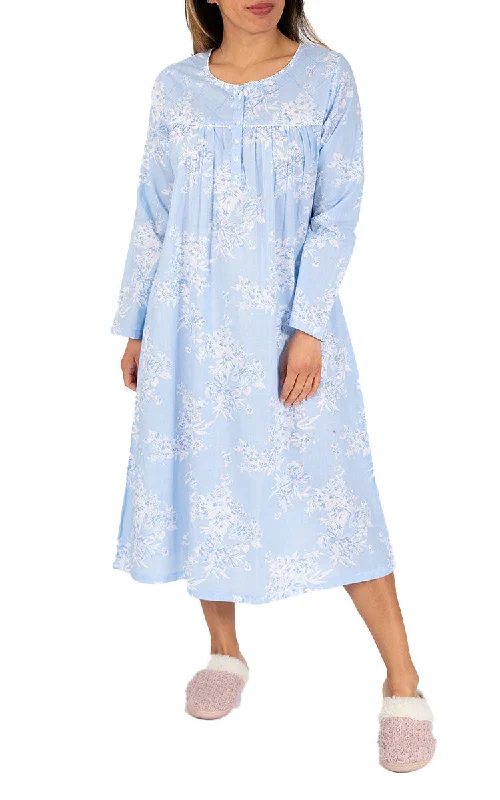 Super Sale French Country 100% Cotton Nightgown with Long Sleeve in Blue Floral FCX300 Super Sale French Country 100% Cotton Nightgown with Long Sleeve in Blue Floral FCX300