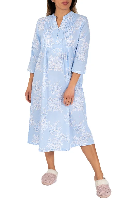 French Country 100% Cotton Nightgown with 3/4 Sleeve in Blue and White Floral FCX301