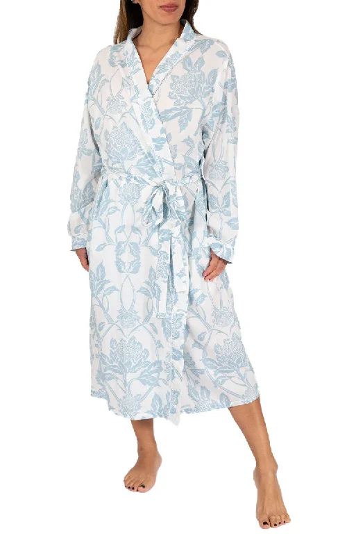 Weekend Savings Sensation French Country 100% Cotton Robe with Long Sleeve in White Floral FCS304 Weekend Savings Sensation French Country 100% Cotton Robe with Long Sleeve in White Floral FCS304