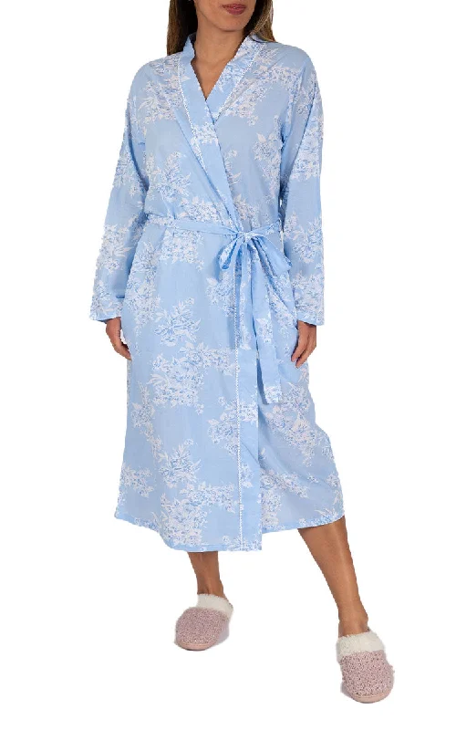 Weekend Discounts to Indulge In French Country 100% Cotton Robe with Long Sleeve in Blue Floral FCX303 Weekend Discounts to Indulge In French Country 100% Cotton Robe with Long Sleeve in Blue Floral FCX303