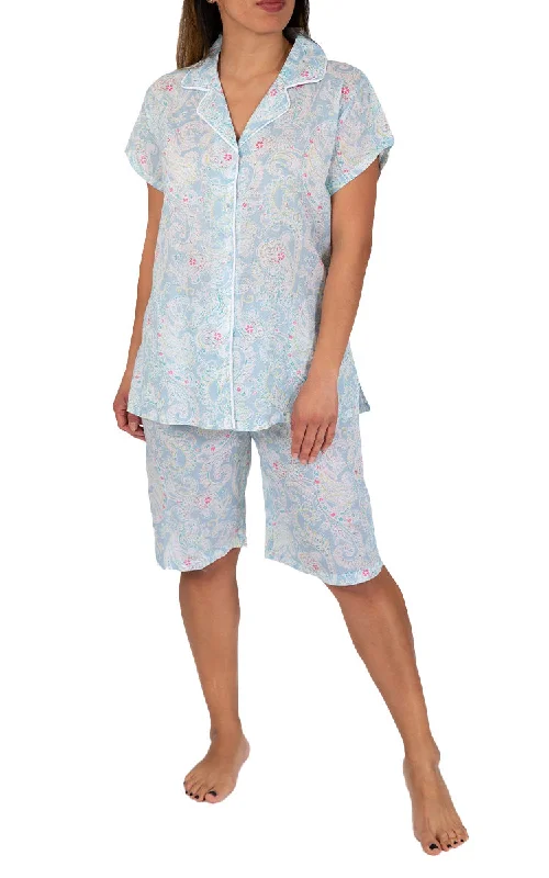 Weekend Discounts to Love French Country 100% Cotton Pyjama with Short Sleeve In Blue Floral FCY125V Weekend Discounts to Love French Country 100% Cotton Pyjama with Short Sleeve In Blue Floral FCY125V