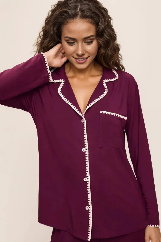 The Best Prices Frida Long PJ Set in Plum/Ivory