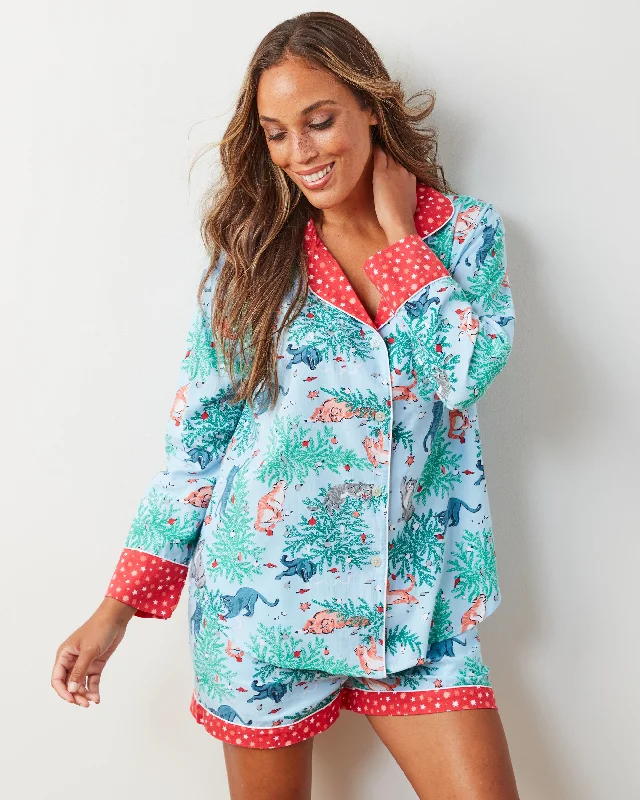 Frisky Firs - Flannel Long Sleeve Top & Shorts Set - Twinkling Blue