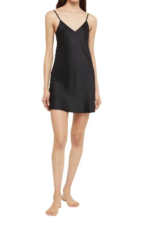 Big Savings Ginia 100% Silk Chemise with V Neck in Black 9616