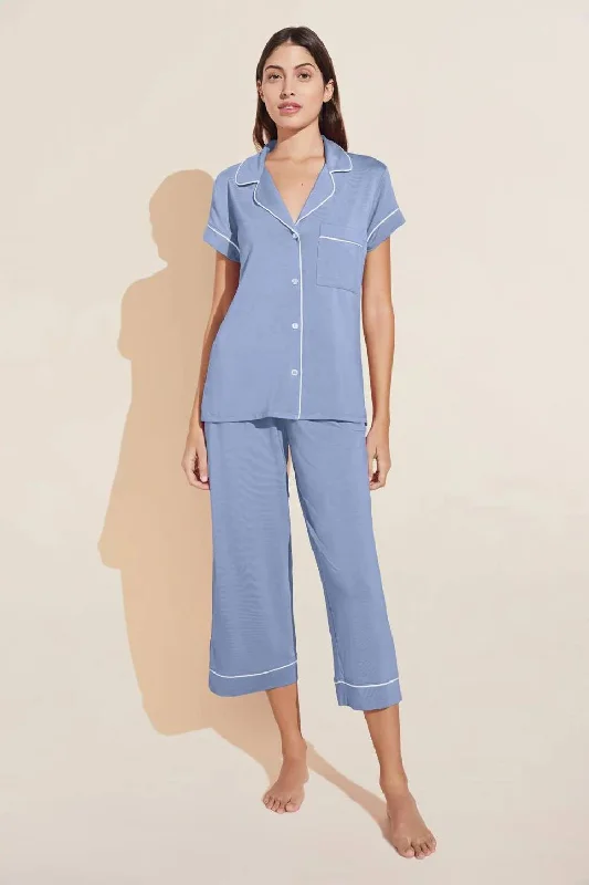 Gisele Cropped PJ Set in Wedgewood Blue/Ivory